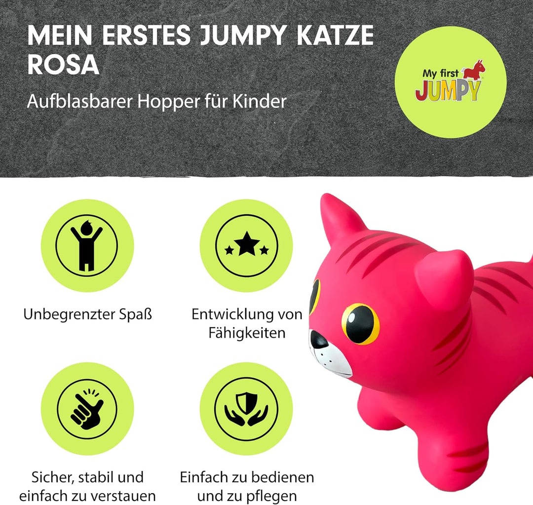 Gerardo's Toys Jumpy Hüpftier Rosa Katze - Hüpftiere ab 1 Jahr und ab 2 Jahre - Hüpftier Kinder - Au