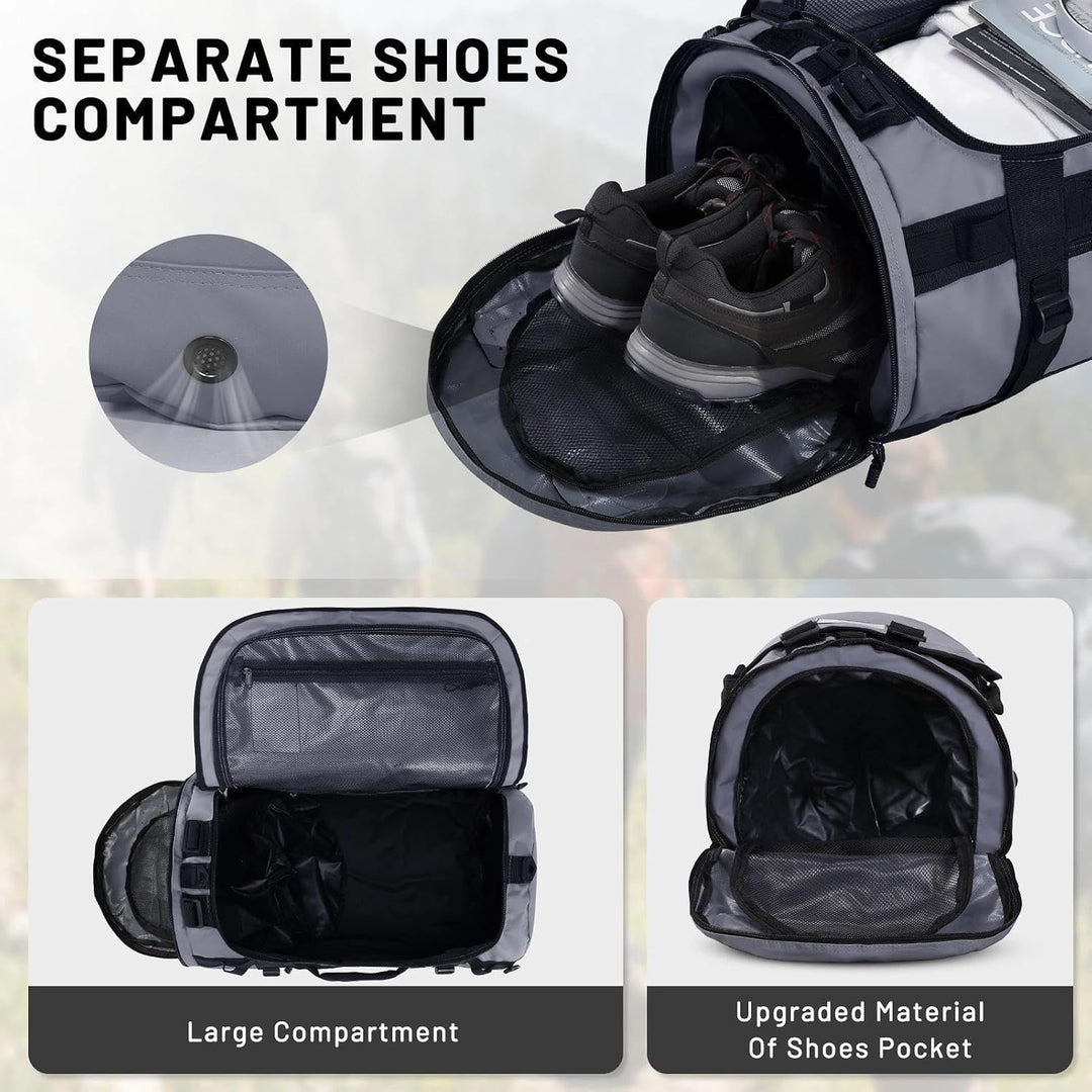 MIER Grosse Sporttasche wasserdicht Sportrucksack mit Schuhfach umwandelbar in Rucksack, 45L/60L/90L