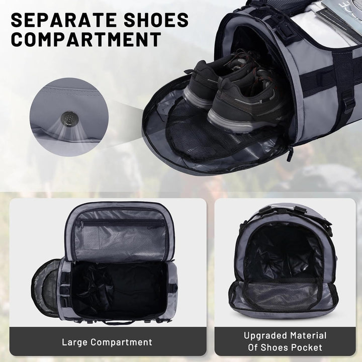 MIER Grosse Sporttasche wasserdicht Sportrucksack mit Schuhfach umwandelbar in Rucksack, 45L/60L/90L