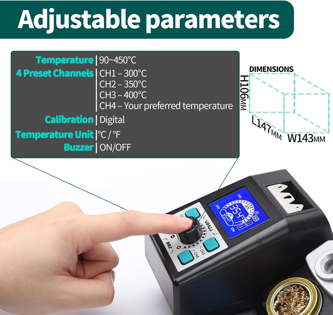 YIHUA 982 Präzisions-Lötstation Kit mit digitalem LCD-Display, kompatibel mit Lötspitzen C245-Kartus