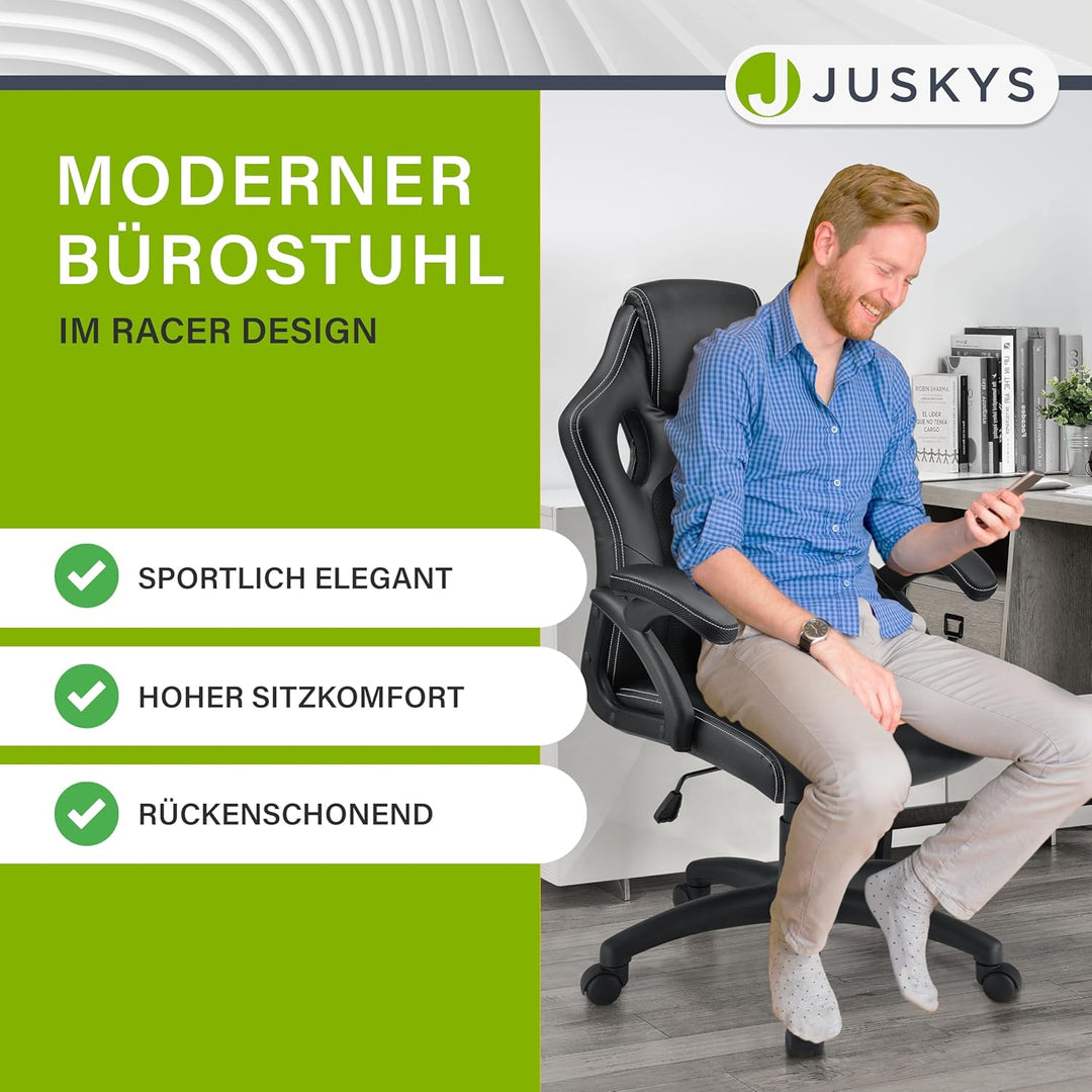Juskys Racing Schreibtischstuhl Montreal ergonomisch höhenverstellbar & gepolstert 120 kg belastbar