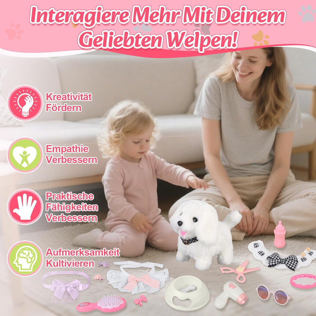 Hund Spielzeug Kinder, Hund Elektrisch Spielzeug der Läuft und Bellt mit Hundewagen Tierarzt Spielse