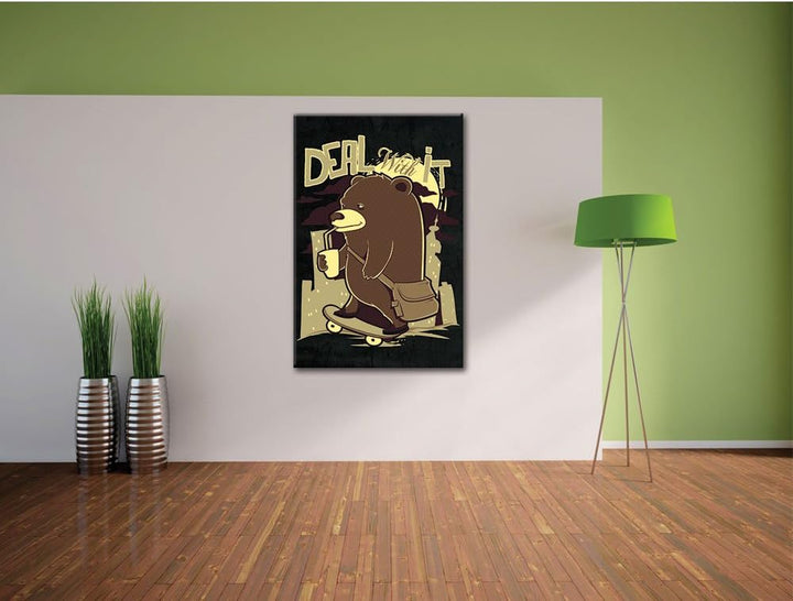 Dark Deal with it black Bild auf Leinwand, XXL riesige Bilder fertig gerahmt mit Keilrahmen, Kunstdr