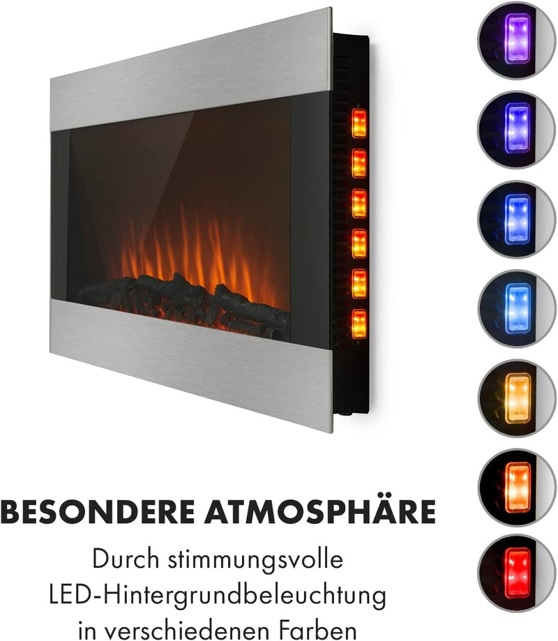 Klarstein Basel - Illumine Elektrokamin Heizlüfter, Leistung: 2000 Watt, 2 Heizstufen, LED-Flammenil