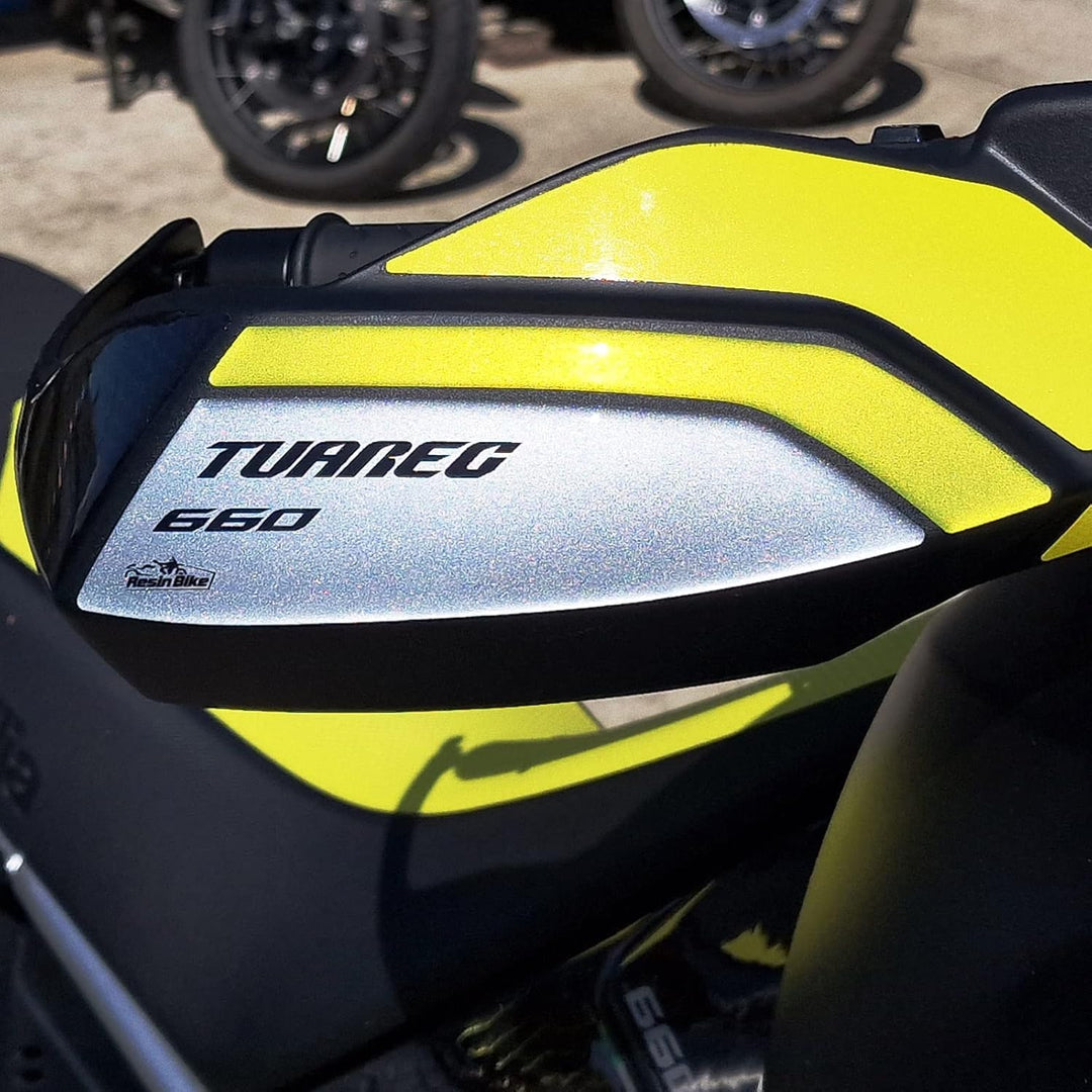 Resin Bike Aufkleber für Motorrad Kompatibel mit Aprilia Tuareg 660 2022 Acid Gold. Handschutz vor S