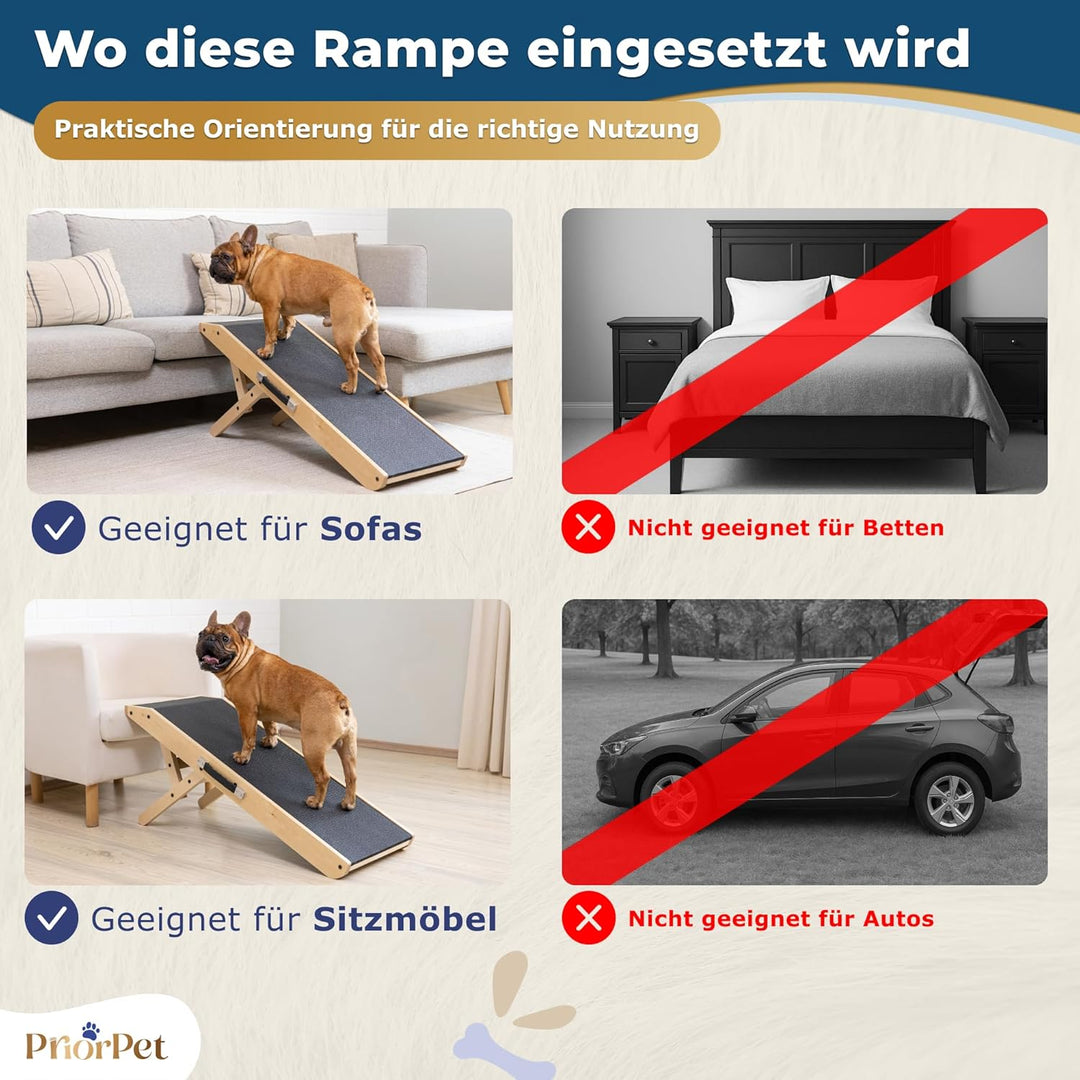 Hunderampe - Hundetreppe für kleine Hunde und grosse Hunde - Einstellbar 18-53 cm - Für Bett Sofa -
