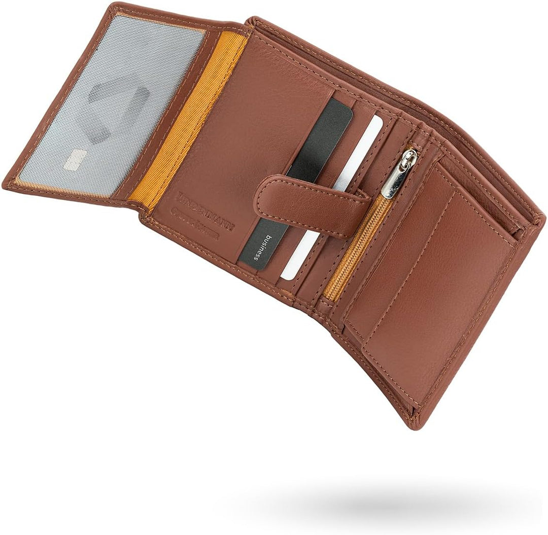 LINDENMANN Geldbörse Herren Portemonnaie Herren Leder, Rindleder matt, Cognac