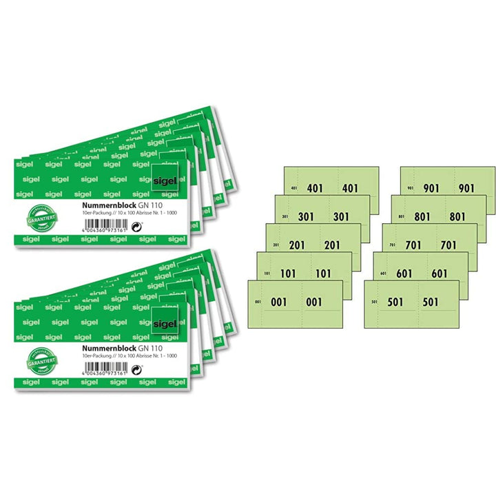 Sigel GN110 Nummernblock, 1000 Bons (nummeriert 1-1000, 10,5x5 cm, Farbauswahl nicht möglich) &amp; 7615