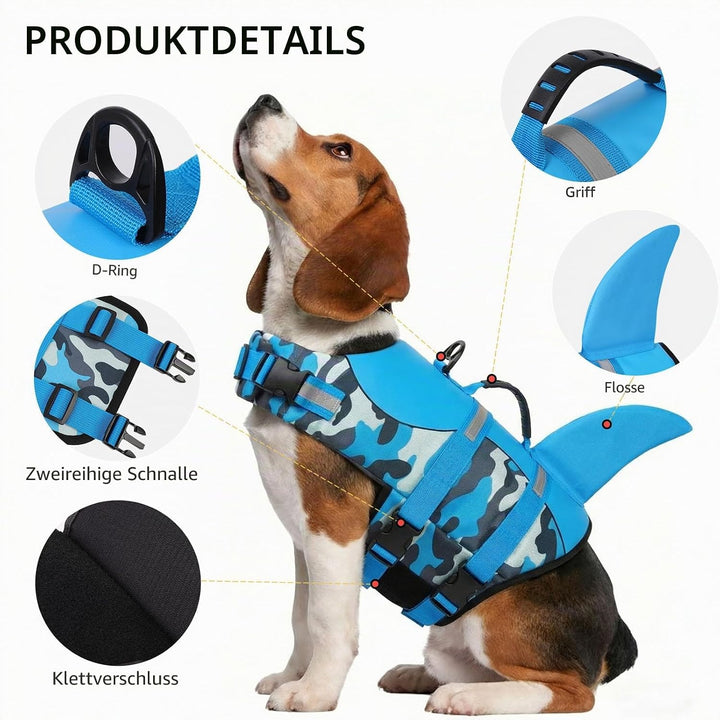 CITÉTOILE Schwimmweste Hunde Hai, Leicht und Sicher für Wassersport, hundeschwimmweste mit Griff und