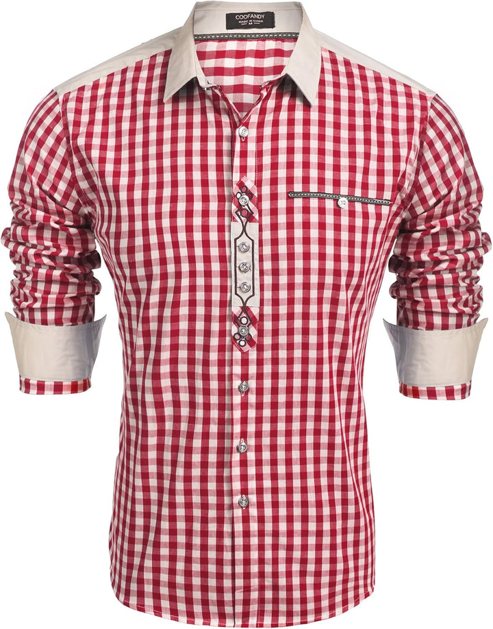 COOFANDY Hemd Herren Langarm Trachtenhemd Kariertes Oktoberfest Hemd Freizeithemd Karohemden Herrenh