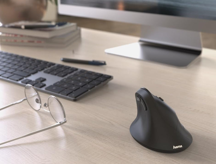 Hama kabellose Maus ergonomisch (Vertikale ohne Kabel für Rechtshänder, Wireless Funk-Maus mit optis