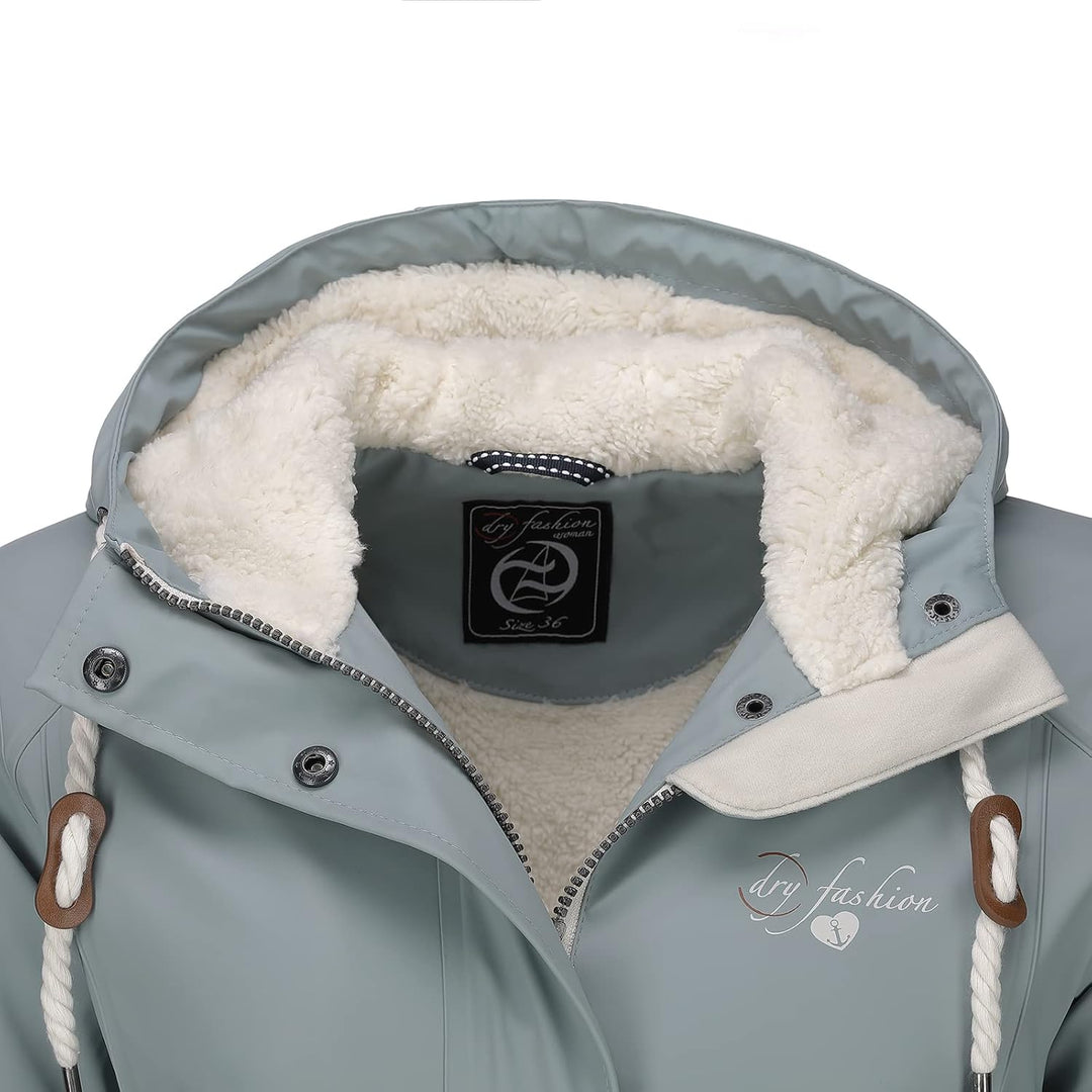 Dry Fashion Damen Regenmantel Malmö - Frauen Regenjacke Jacke mit Kapuze Lang Winddicht Wasserdicht
