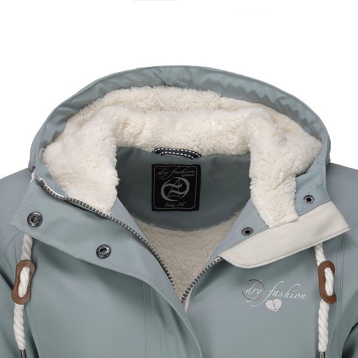 Dry Fashion Damen Regenmantel Malmö - Frauen Regenjacke Jacke mit Kapuze Lang Winddicht Wasserdicht