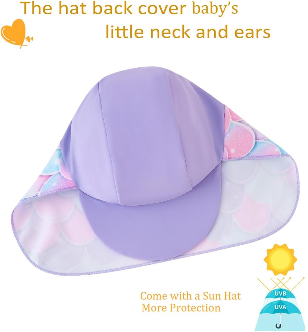 UMELOK Baby Badebekleidung Mädchen Badeanzug mit Sonnenhut UV Schutz 3-6 Monate Blau,meerjungfrau, 3