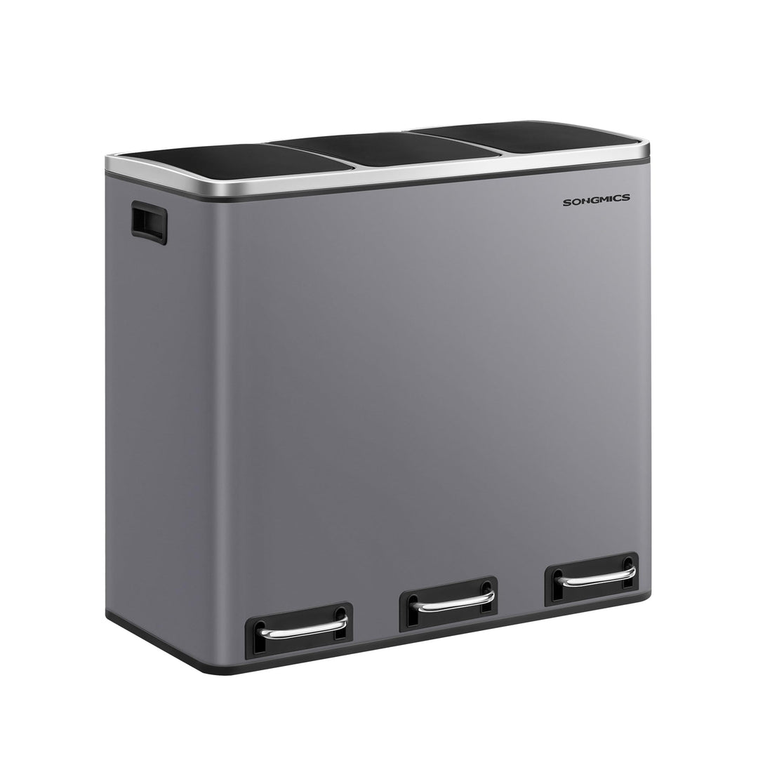 SONGMICS Mülleimer Küche, 3 x 18 L, Mülltrennsystem 3 Fächer, inklusive 15 Müllbeutel, Abfalleimer,
