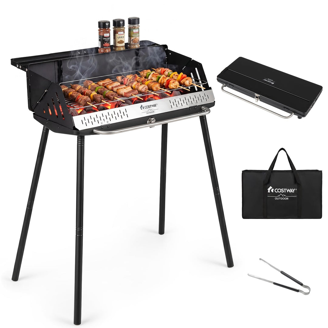 COSTWAY Holzkohlegrill tragbar, Tischgrill &amp; Standgrill, 47 x 81 x 85 cm | Campinggrill mit abnehmba