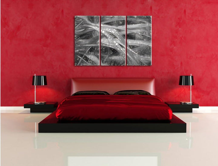 Pixxprint Grashalme Kohle Effekt 3-Teiler Leinwandbild 120x80 Bild auf Leinwand