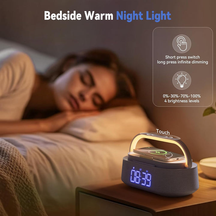 COLSUR Radiowecker Digital mit Wireless Charger, Bluetooth Lautsprecher Smart Wecker Schlummerfunkti