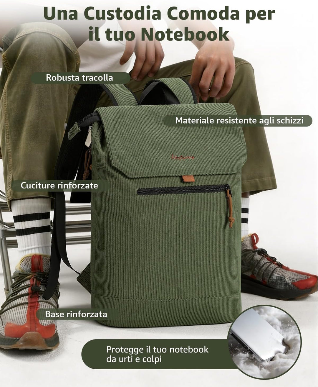 Rucksack Damen & Herren, Mattleder Tagesrucksack mit 15,6" Laptopfach, Eleganter City und Business B