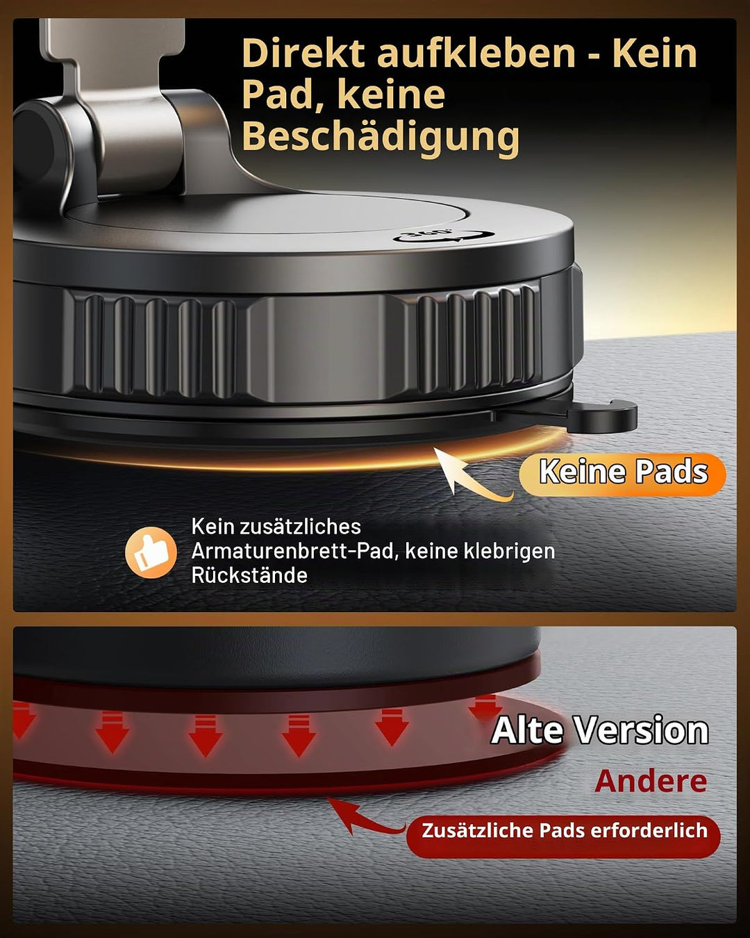 YOSH Vakuum Handyhalterung Auto für MagSafe, Starke Saugkraft mit Twist-Lock, 360° drehbare Basis &amp;