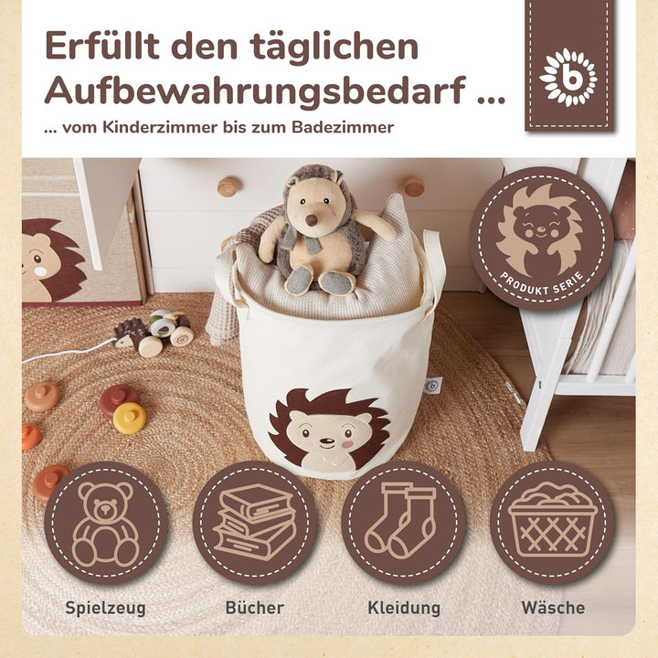 Bieco Wäschekorb Baby Igel Piksi | Grosser Aufbewahrungskorb Kinder Baumwolle und Wasserabweisend |