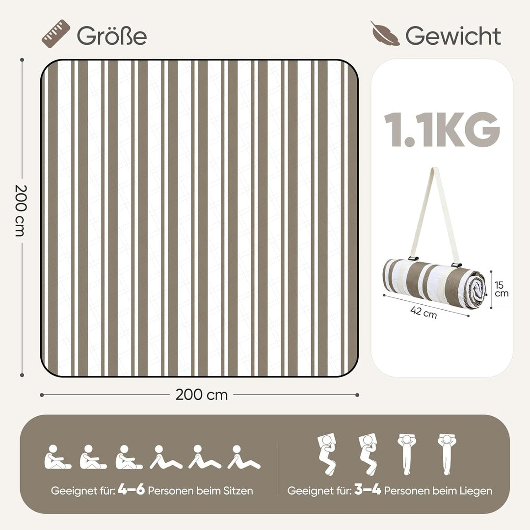 Sekey Picknickdecke Wasserdicht 200x200 cm, Stranddecke Sandfrei | Gepolstert, Dreischichtige Strukt
