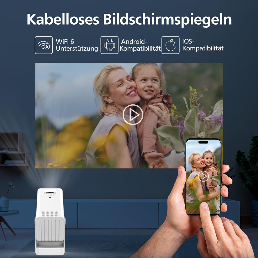 Philips, Neopix 140, Heimkino-Beamer, Auflösung 1280 x 720p, 180 Grad drehbar, Spiegelmodus, WLAN 6,