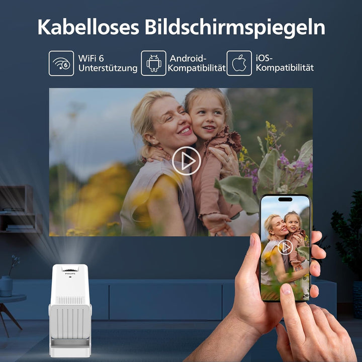 Philips, Neopix 140, Heimkino-Beamer, Auflösung 1280 x 720p, 180 Grad drehbar, Spiegelmodus, WLAN 6,