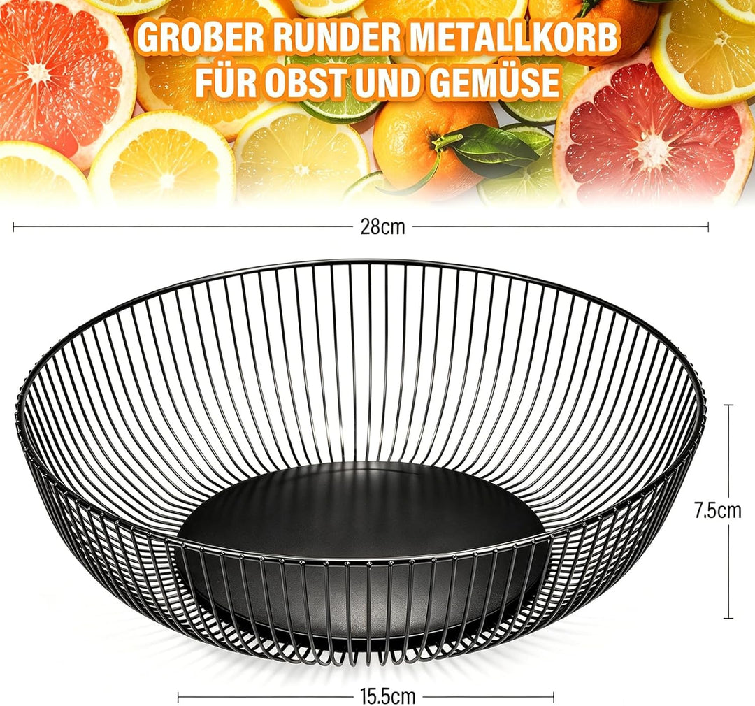 2 Stück Obstschale Schwarz 28 x 8cm Obstschalen Metall Obstkorb Modern Draht Obstkorb Kreisförmiges