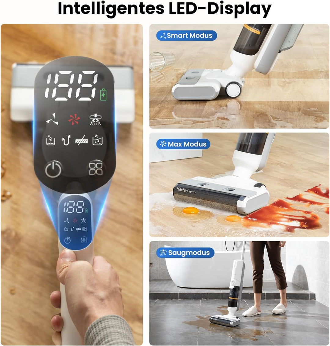 Proscenic F10 Pro Nass-Trockensauger, Saugwischer Smart 3 in 1, Leichtgewicht, Leise kabelloser Stau