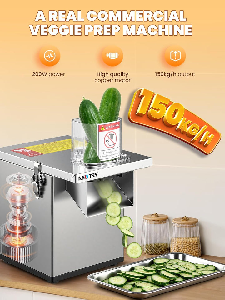 NEWTRY 3-in-1 Elektrischer Gemüseschneider -200W Küchenmaschine mit Edelstahlgehäuse zum Würfeln, Ra