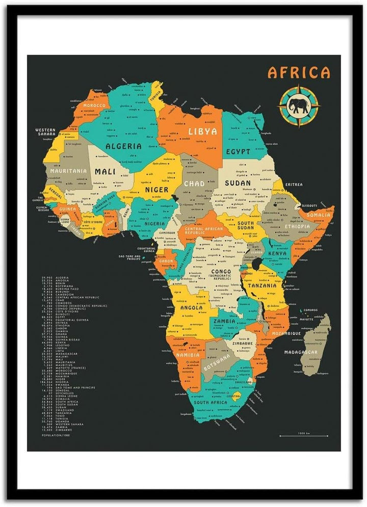 Wall Editions Art-Poster - Africa Map - Jazzberry Blue