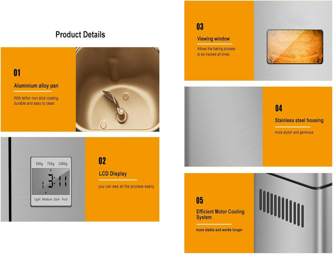 Vollautomatischer Brotbackautomat, Nussverteiler und Hefespender, 19 automatische Programme, 2LB Bro