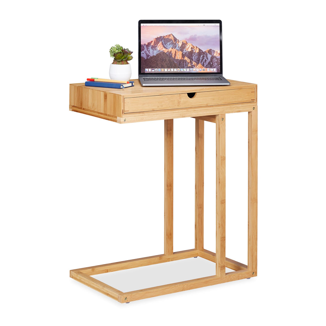 Relaxdays 68 x 55 x 35 cm, Beistelltisch Bambus mit grossem Schubfach, moderner Stil, Wohnzimmertisc