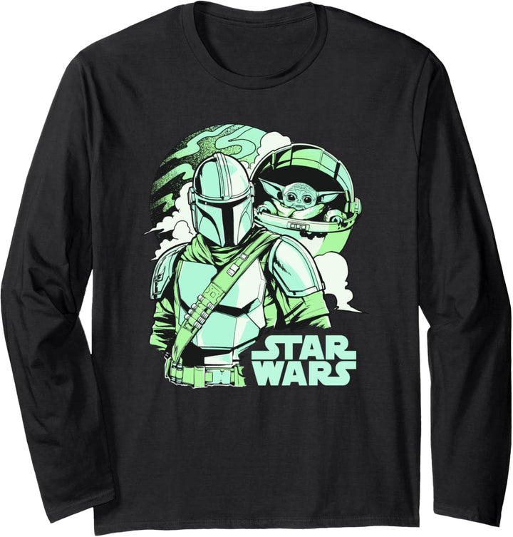 Star Wars Mandalorian & The Child Pastel Planet Logo C2 Langarmshirt