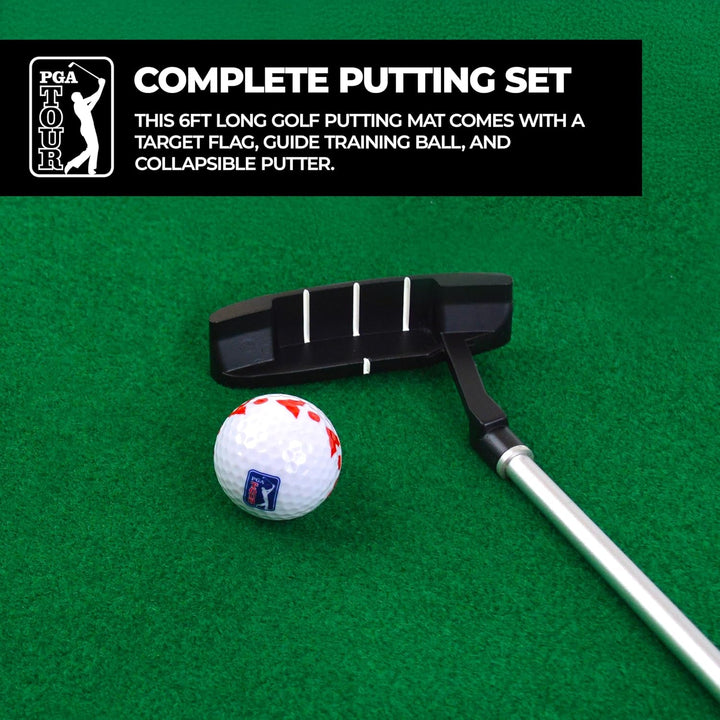 PGA Tour Putting-Matte mit zusammenklappbarem Putter und Ausrichtungsführung, 1,8 m Einzelbett Einze