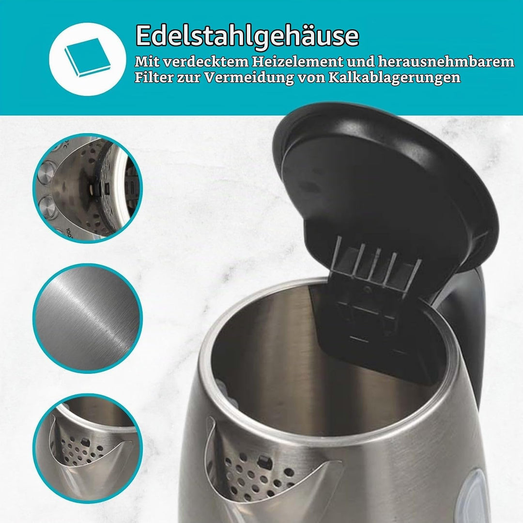 Nedis KAWK8000WIFI SmartLife Wasserkocher - Wi-Fi Steuerung - 1,7 l Edelstahl - 2200 W - Temperatura