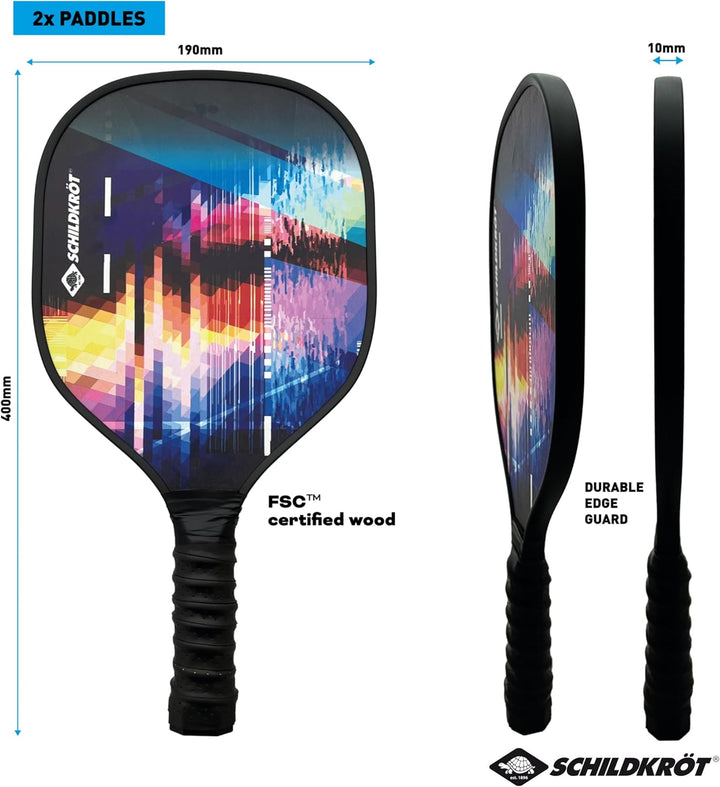 Schildkröt Pickleball Set mit 2 Schlägern, 1 Indoor und 1 Outdoor-Ball, 1 Tragetasche, für Anfänger