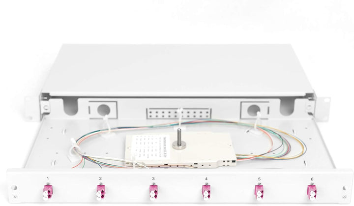DIGITUS LWL Spleissbox 6 Kupplungen - LC - OM4 - 1HE - 19-Zoll - Multi-Mode Duplex - Mit Spleiss-Kas