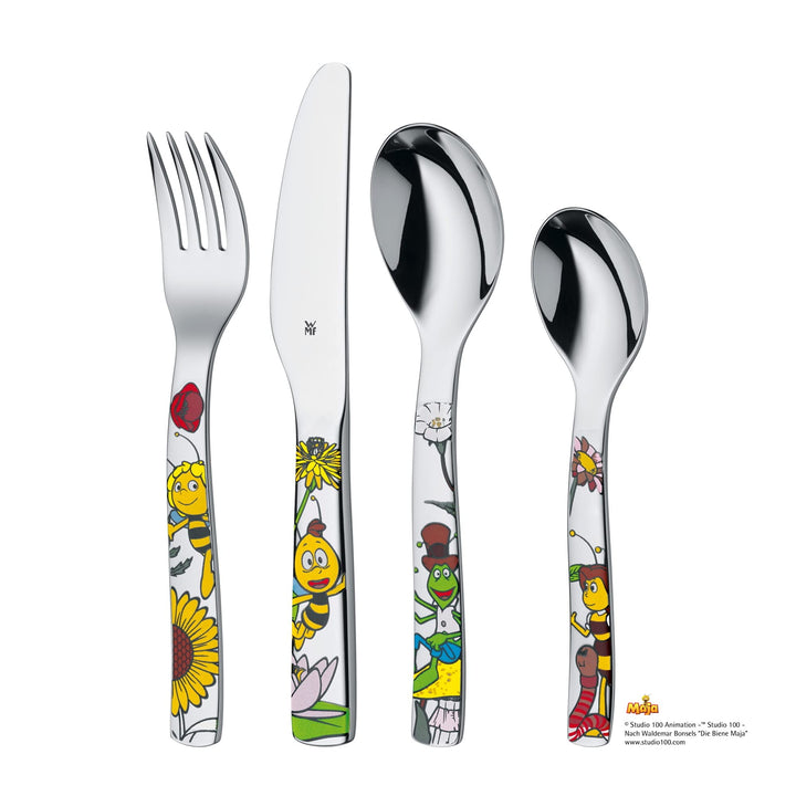 WMF Biene Maja Kinderbesteck Set 4-teilig, Kinderbesteck Edelstahl, Besteck Kinder ab 3 Jahre, Croma