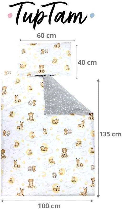 TupTam Kinder Bettwäsche Gemustert 2-Teilig Wendebettwäsche, Farbe: Tiere/Sterne/Grau, Grösse: 120x9