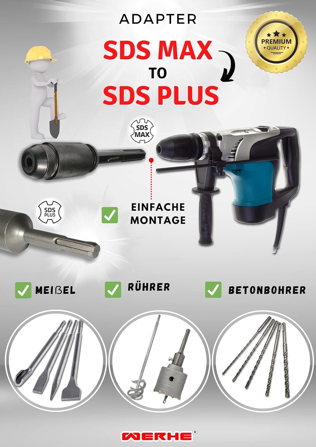 Werhe® Sds max auf Sds plus adapter. Adapter Sds Max hohe Qualität mit SDS Plus Aufnahme, bohrfutter