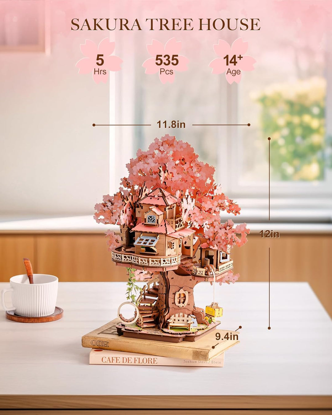 Rolife 3D Puzzle für Erwachsene Sakura Baumhaus Miniatur Modell Bausatz 3D Puzzle für Erwachsene zum