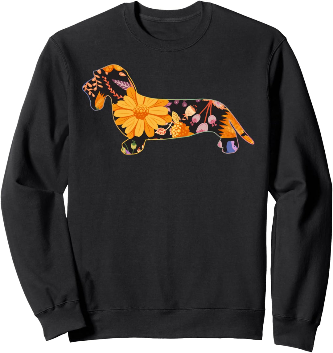 Dackel-Draht-Haar-T-Shirt mit Blumenmuster, Vintage-Stil Sweatshirt