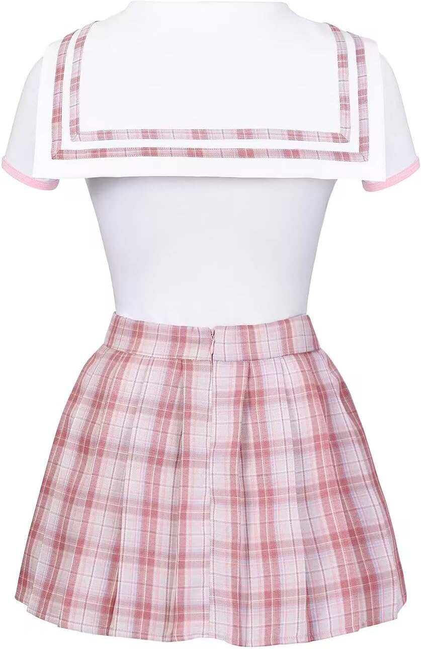 Landofgenie Damen Onesie Baumwolle Bodysuit Set für Damen Cosplay JK-Uniform Mädchen Rock-Sets, Rosa