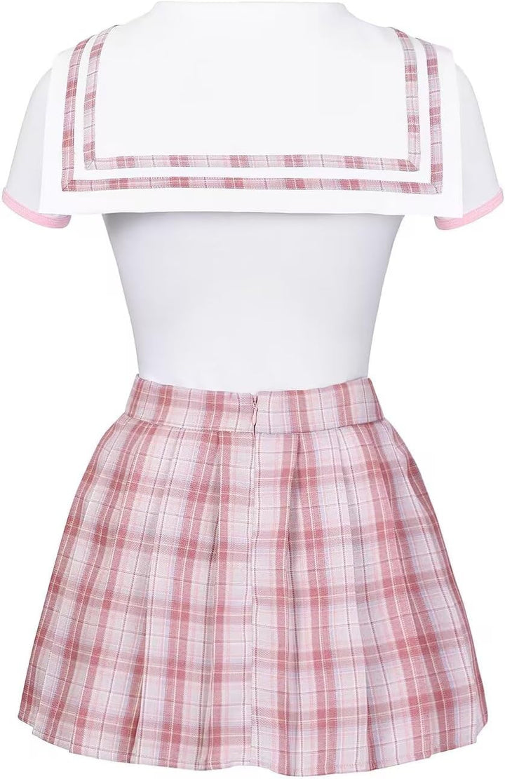 Landofgenie Damen Onesie Baumwolle Bodysuit Set für Damen Cosplay JK-Uniform Mädchen Rock-Sets, Rosa