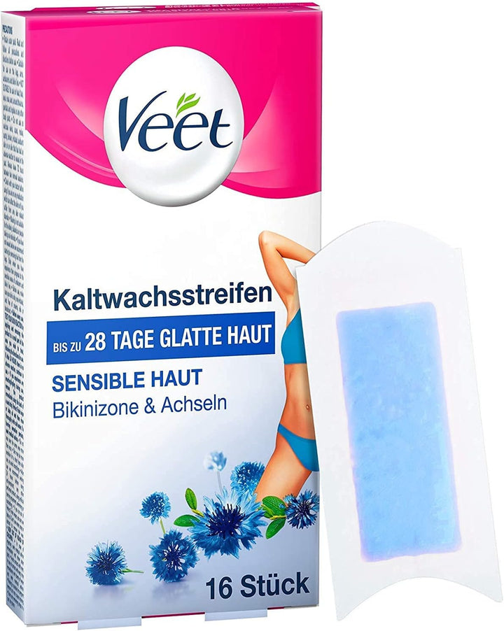 Veet Bikini Kaltwachsstreifen 16 Stück, 3er Pack (3 x 16 Stück)