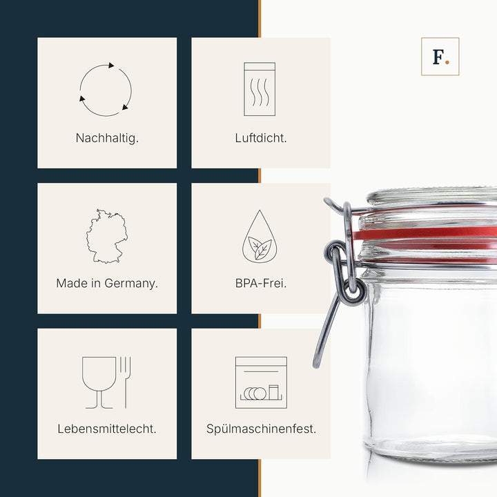 Flaschenbauer - 8 kleine Drahtbügelgläser 167 ml, verwendbar als Einmach- und Fermentierglas, zur Au