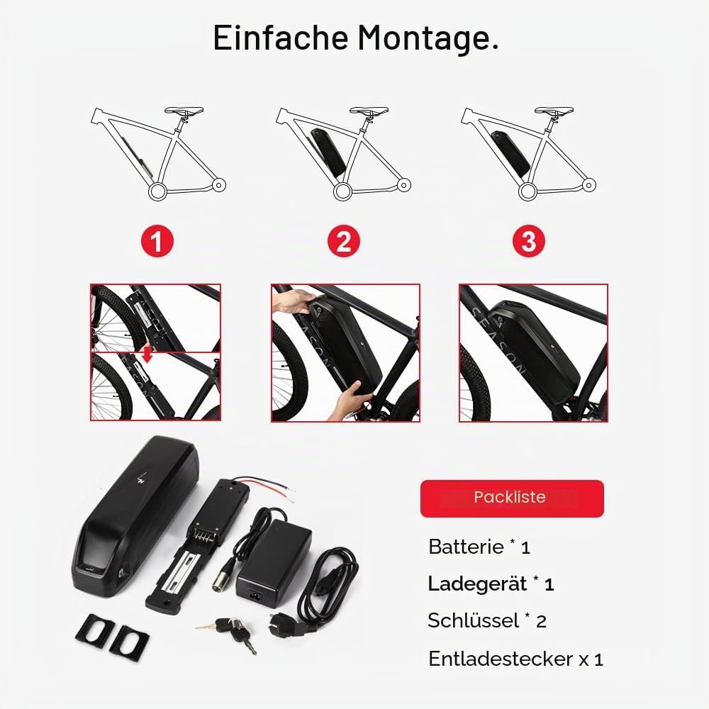 SEASON 36V 48V 52V Ebike Akku Hailong 13-20Ah Ebike Batterie passt für Elektrofahrrad 1000W / 750W /
