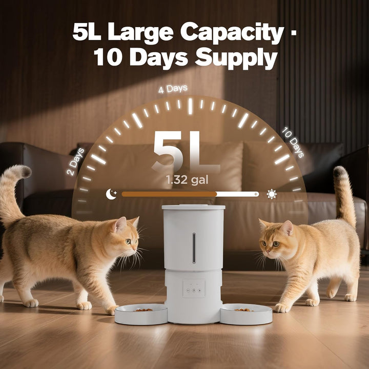 Futterautomat Katze 2 Näpfe mit APP: 5L Automatischer Futterspender mit 2.4G WiFi Timer für Trockenf